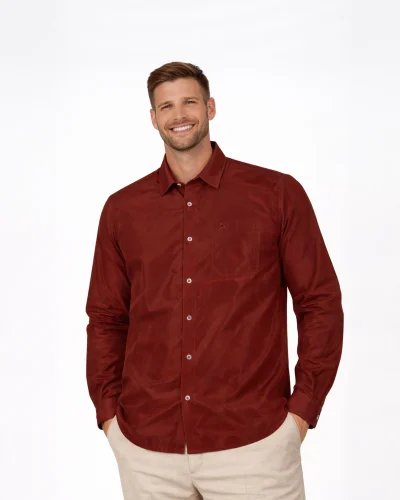 Scotwilson Men Deep Maroon Premium Pure Silk Full Sleeve Shirt