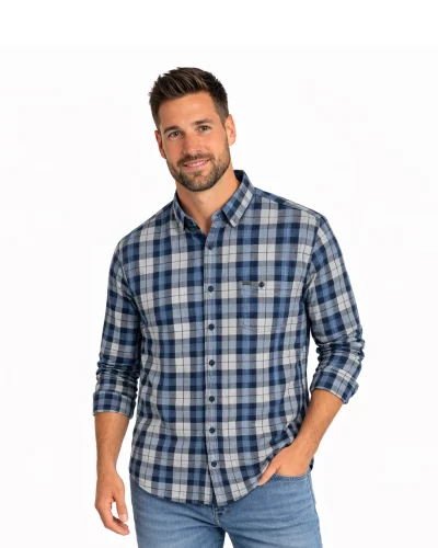 Warrior Blue & Grey Checked Slim Fit Casual Shirt