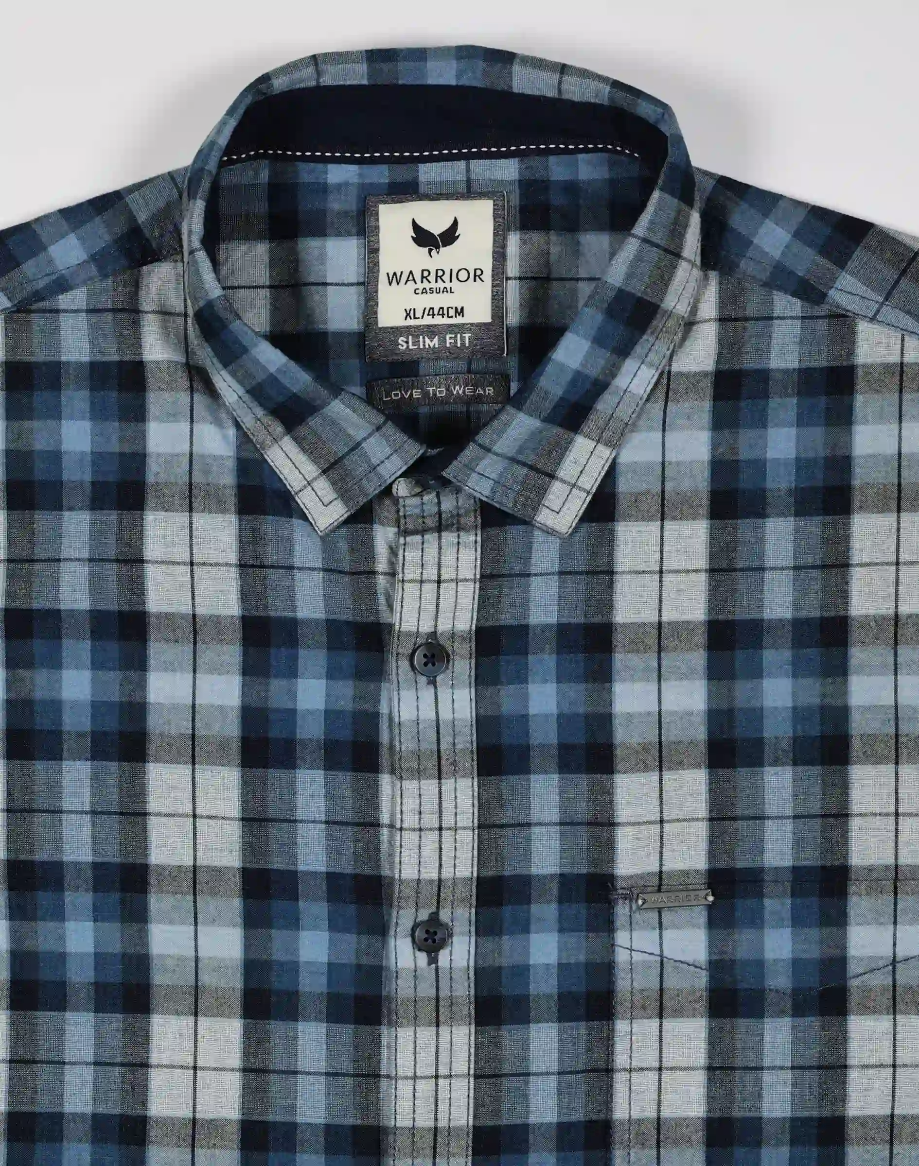 Warrior Blue & Grey Checked Slim Fit Casual Shirt (3)