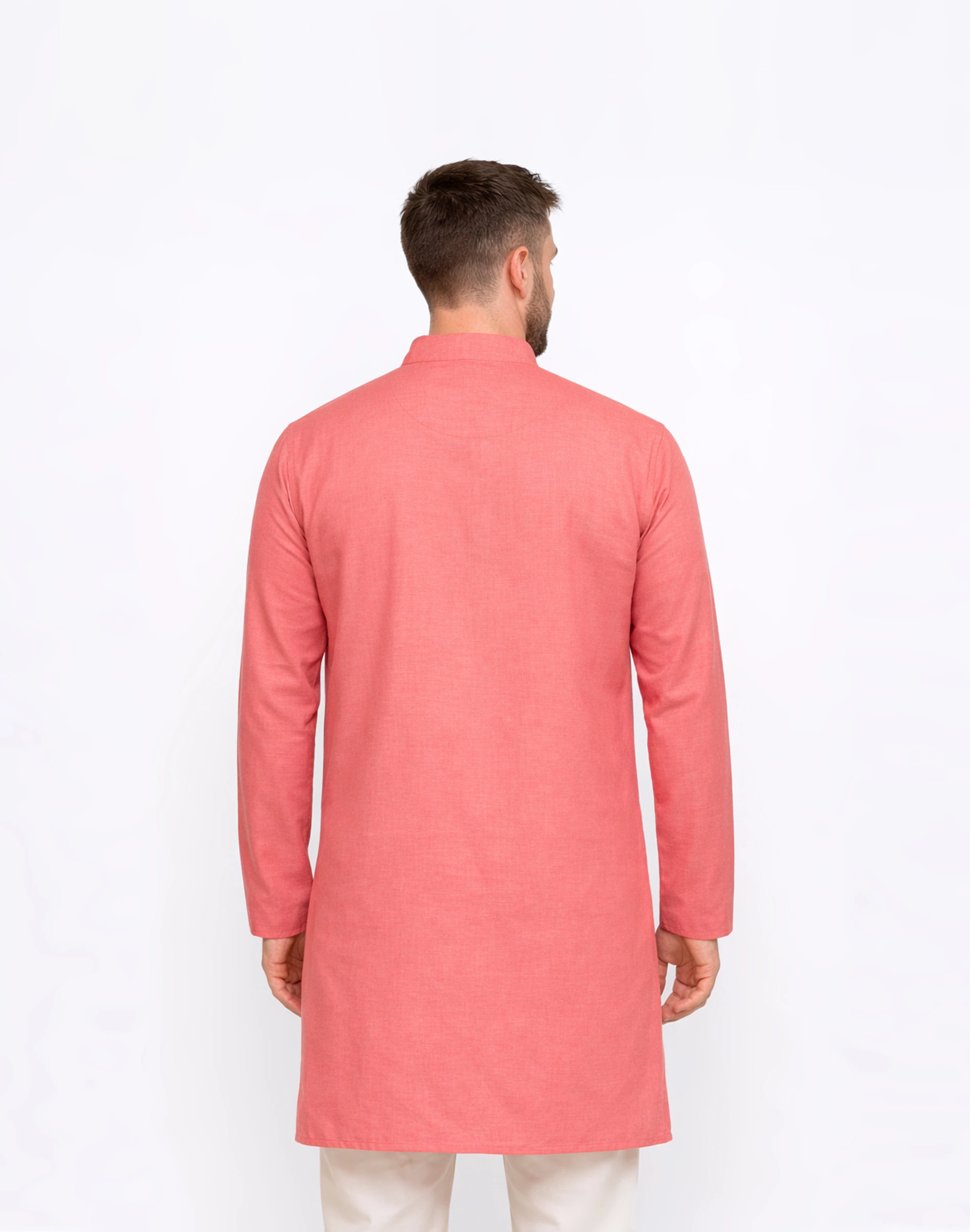 Warrior Coral Pink Cotton Mandarin Collar Kurta (2)