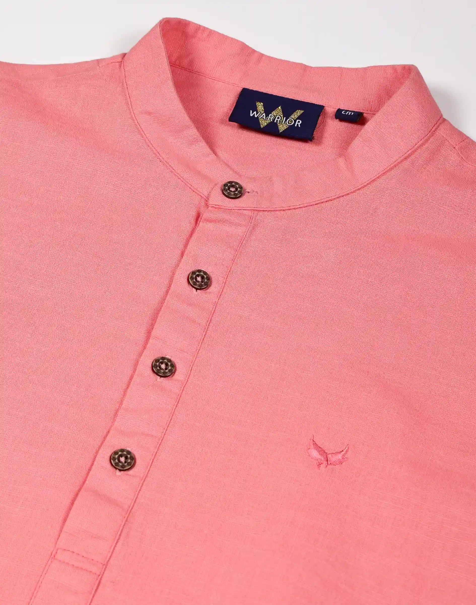 Warrior Coral Pink Cotton Mandarin Collar Kurta (3)