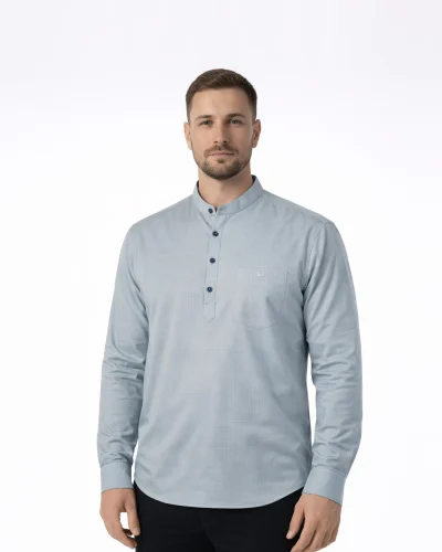 Warrior Ice Grey Textured Mandarin Collar Urban Kurta