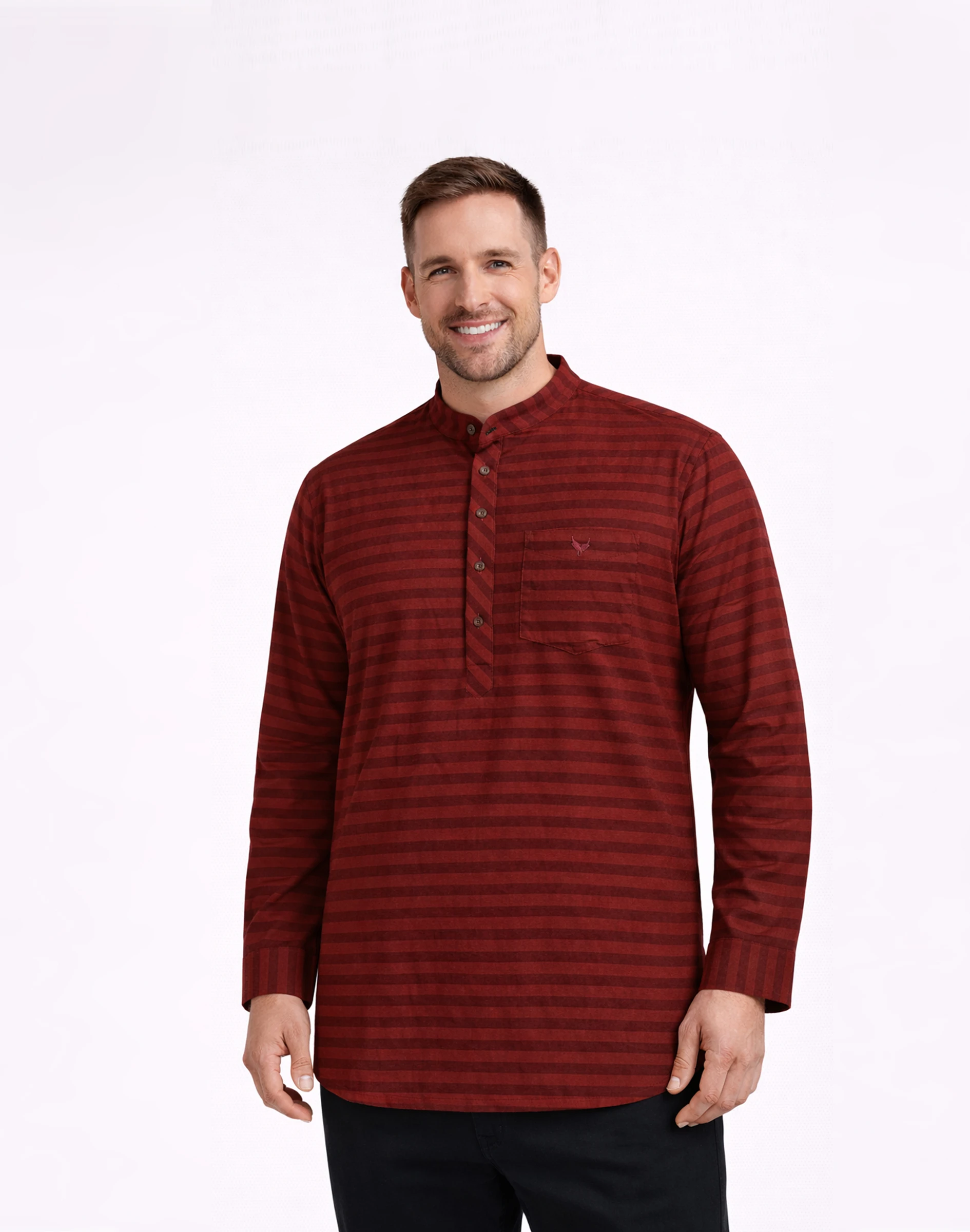 Warrior Maroon Striped Cotton Mandarin Collar Kurta (1)