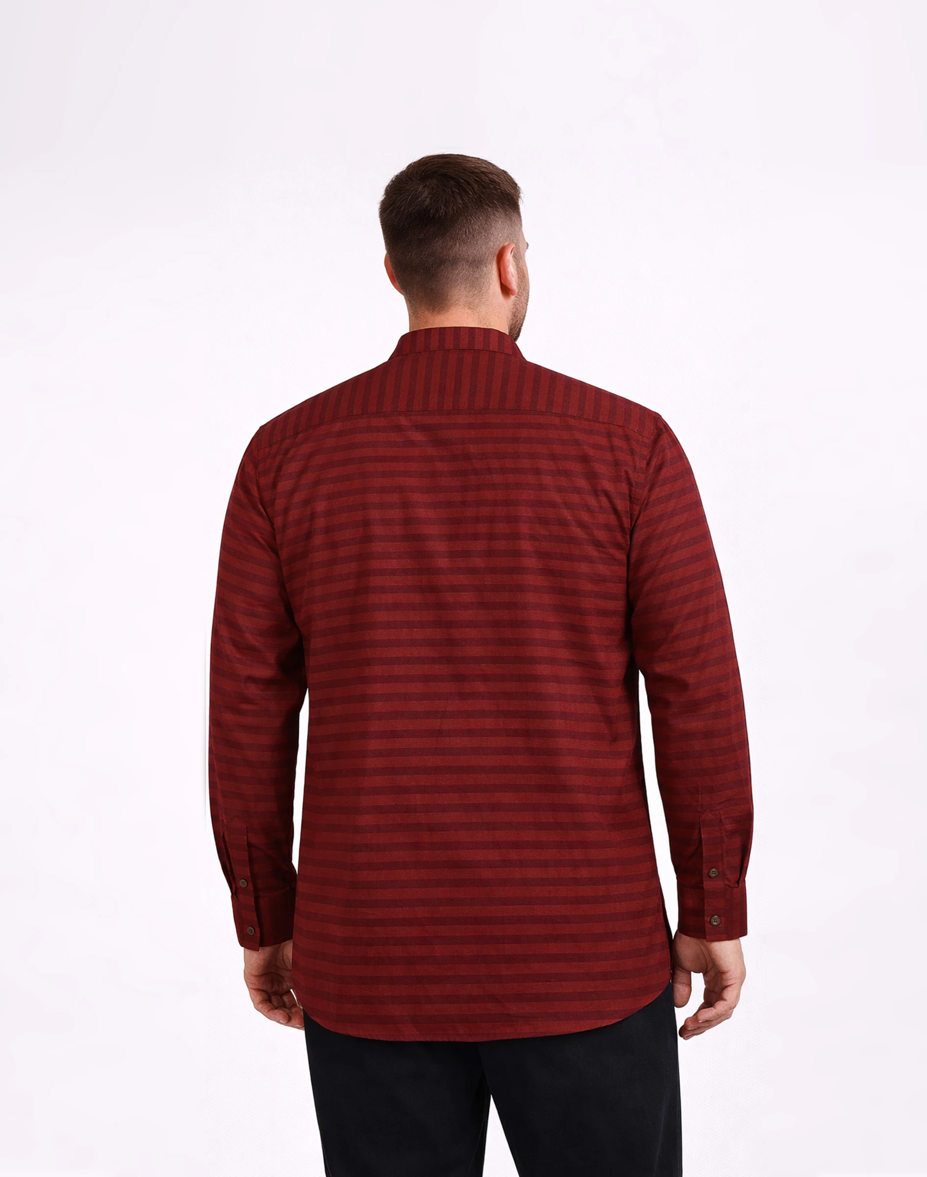 Warrior Maroon Striped Cotton Mandarin Collar Kurta (2)