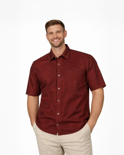 Warrior Maroon Textured Formal Half Sleeve Shirt