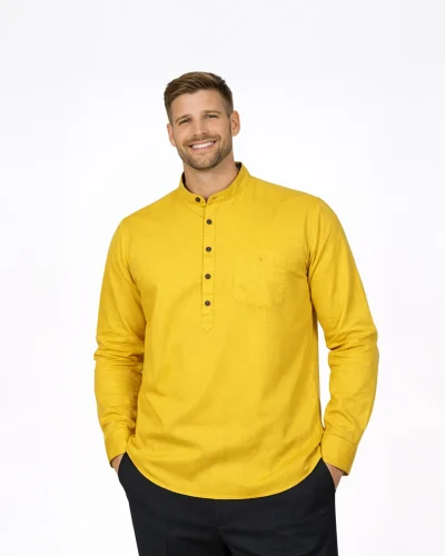 Warrior Mustard Yellow Cotton Mandarin Collar Urban Kurta
