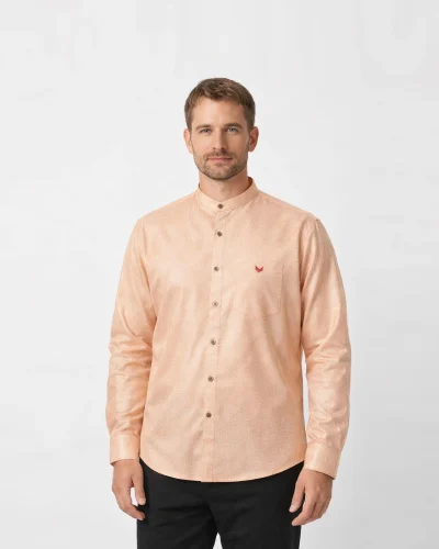Warrior Peach Gold Textured Mandarin Collar Shirt