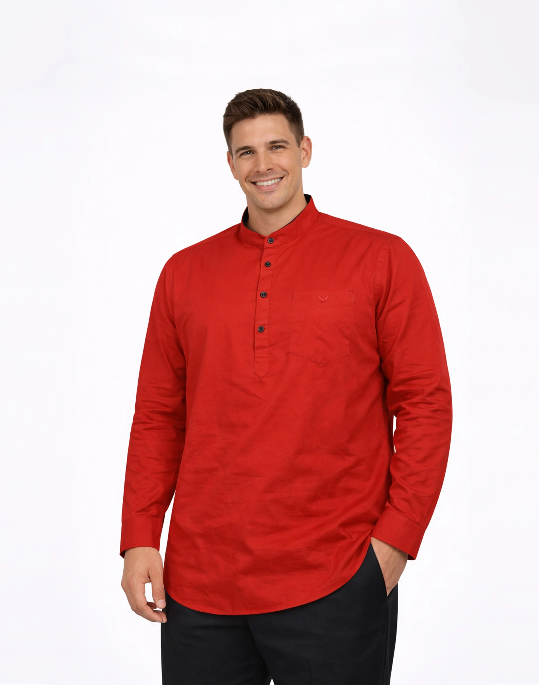 Warrior Red Cotton Mandarin Collar Urban Kurta (1)