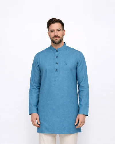Warrior Sky Blue Cotton Mandarin Collar Kurta