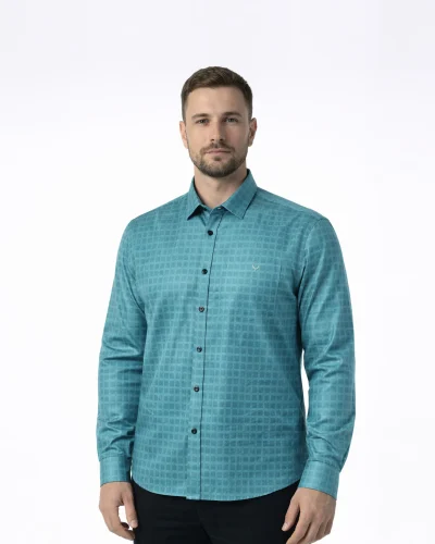 Warrior Teal Green Textured Formal Full Sleeve Shirt