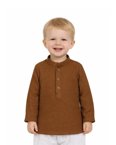 Warrior Kid’s Rust Brown Textured Cotton Kurta
