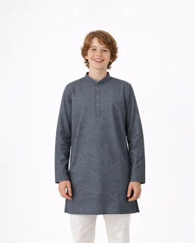 Maurya Vastra Slate Grey Brocade Kids Kurta