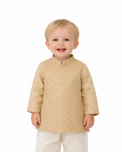 Maurya Vastra Boys Sand Beige Embroidered Festive Kurta