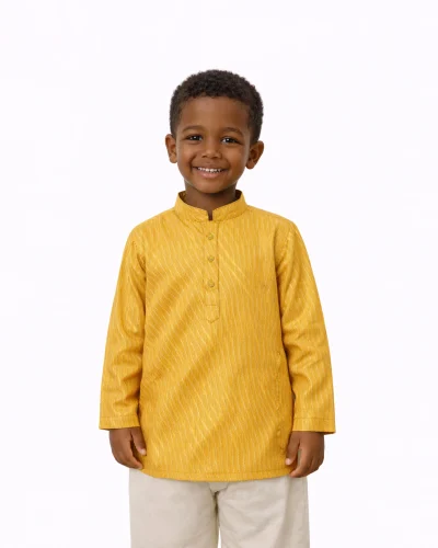 Boys Mustard Yellow Textured Festive Kurta