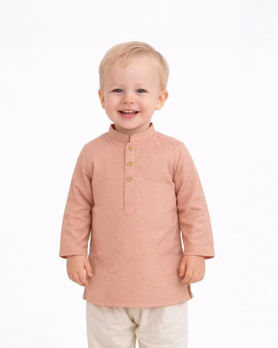 Boys Peach Self-Textured Festive Kurta