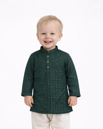 Maurya Vastra Emerald Green Embellished Boys Kurta