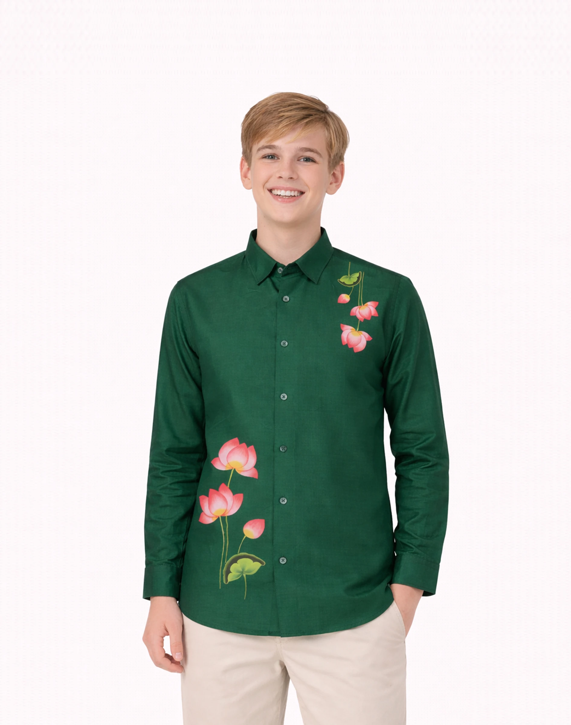 Jr. Warrior Kids Emerald Lotus Print Premium Shirt (1)