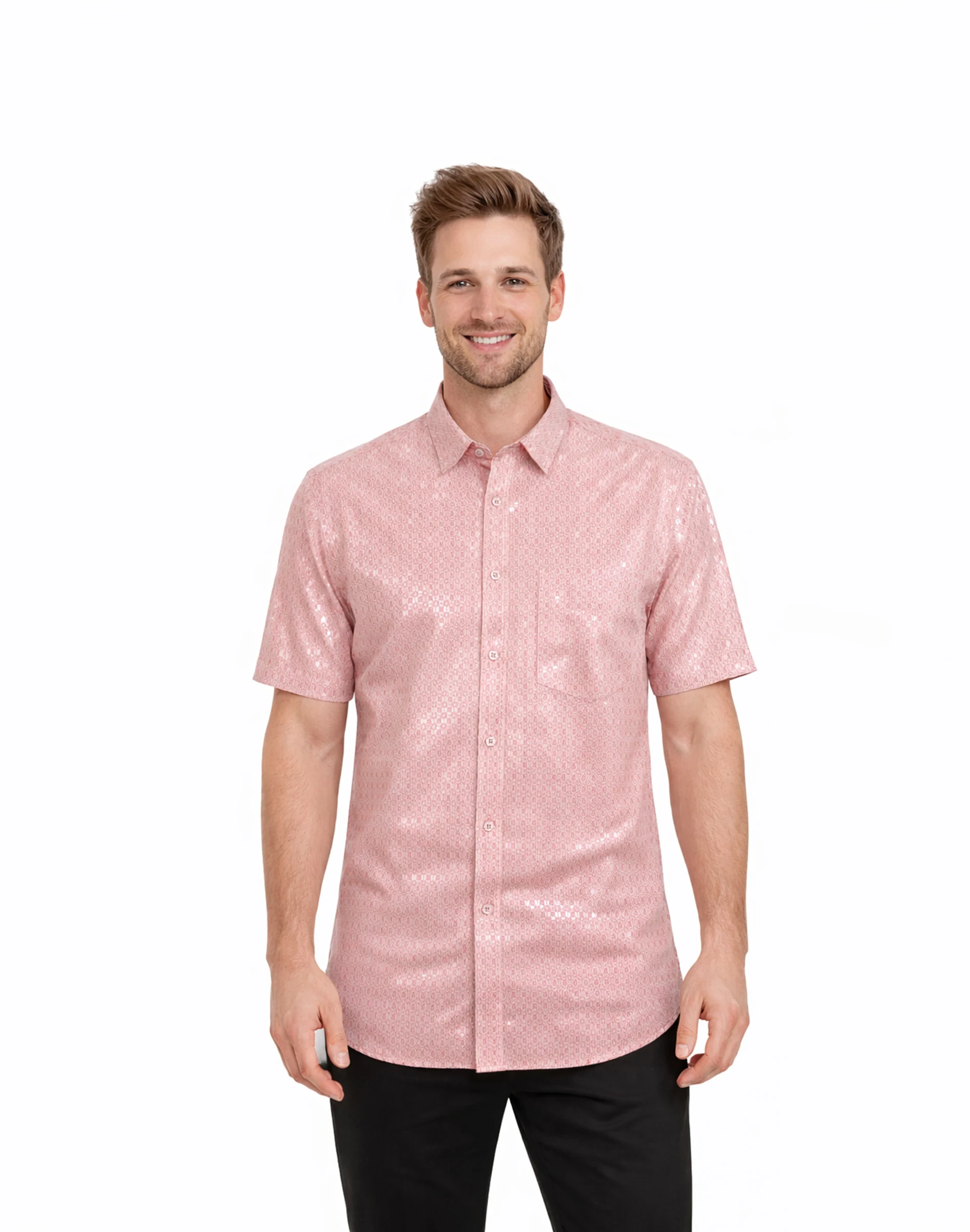 Maurya Vastra Blush Pink Self-Design Textured Designer Silk Shirt (1)