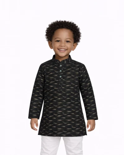 Maurya Vastra Boys Black Ikat Print Festive Kurta