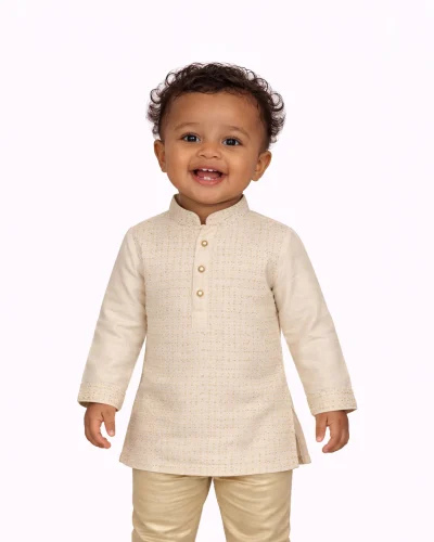 Maurya Vastra Boys Cream Gold Textured Festive Kurta