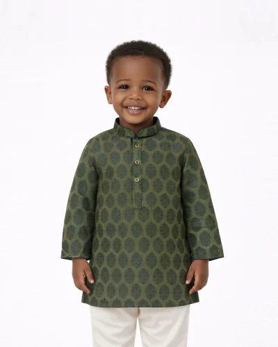 Maurya Vastra Boys Deep Olive Jacquard Festive Kurta