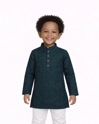 Maurya Vastra Boys Deep Teal Textured Festive Kurta
