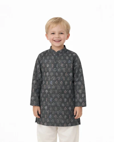 Maurya Vastra Boys Green Floral Printed Ethnic Kurta