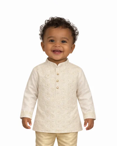 Maurya Vastra Boys Ivory Embroidered Festive Kurta