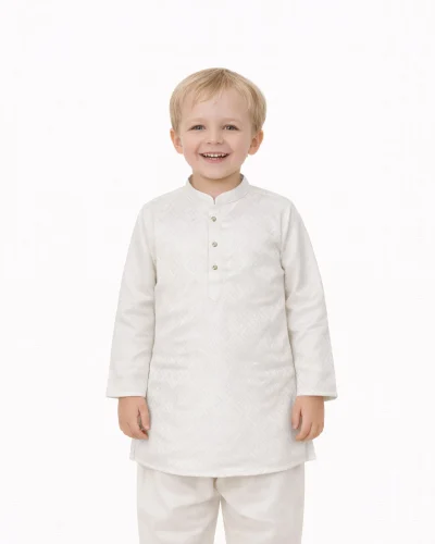 Maurya Vastra Boys Ivory White Self-Textured Festive Kurta