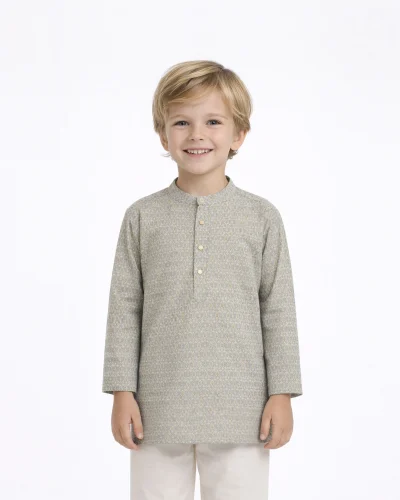 Maurya Vastra Boys Light Grey Printed Festive Kurta