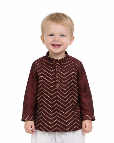 Maurya Vastra Boys Maroon Chevron Printed Festive Kurta