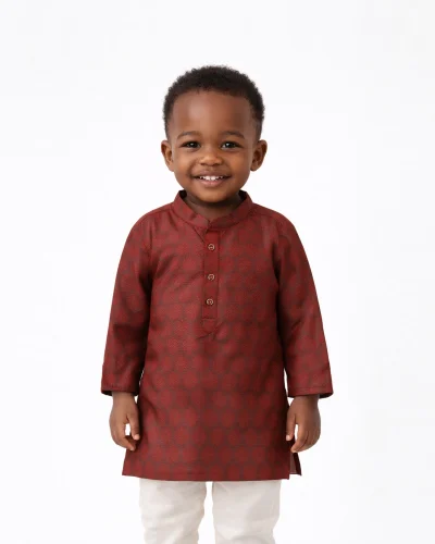 Maurya Vastra Boys Maroon Jacquard Festive Kurta