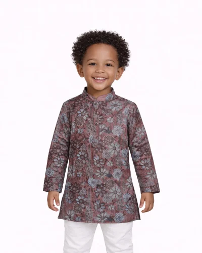 Maurya Vastra Boys Mauve Floral Printed Festive Kurta