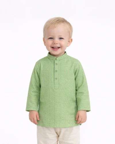 Maurya Vastra Boys Mint Green Self-Textured Festive Kurta