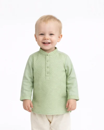 Maurya Vastra Boys Mint Green Textured Festive Kurta