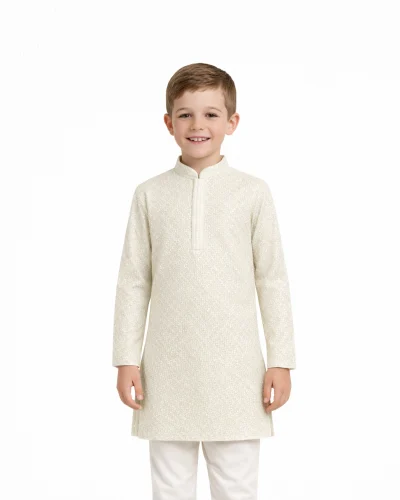 Maurya Vastra Boys Off White Chikankari Kurta