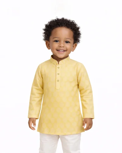 Maurya Vastra Boys Pastel Yellow Self-Textured Festive Kurta