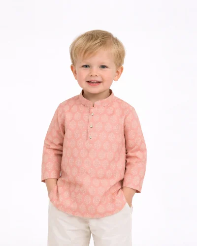 Maurya Vastra Boys Peach Printed Festive Kurta