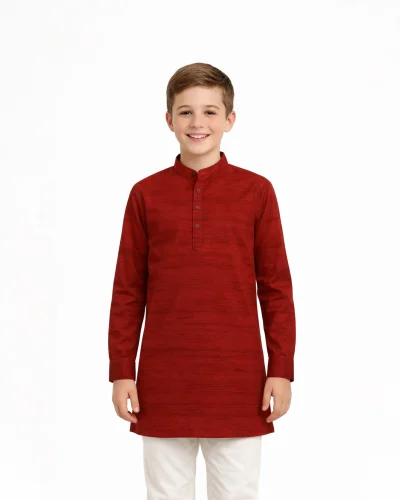 Maurya Vastra Boys Red Raw Silk Festive Kurta