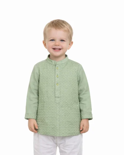 Maurya Vastra Boys Sage Green Embroidered Textured Kurta