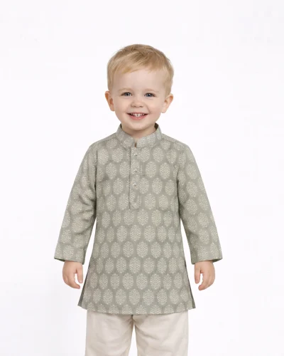 Maurya Vastra Boys Sage Grey Printed Festive Kurta