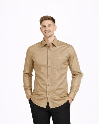 Maurya Vastra Champagne Beige Raw Silk Classic Shirt