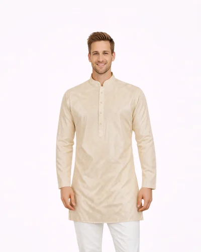 Maurya Vastra Cream Self-Design Textured Designer Silk Kurta