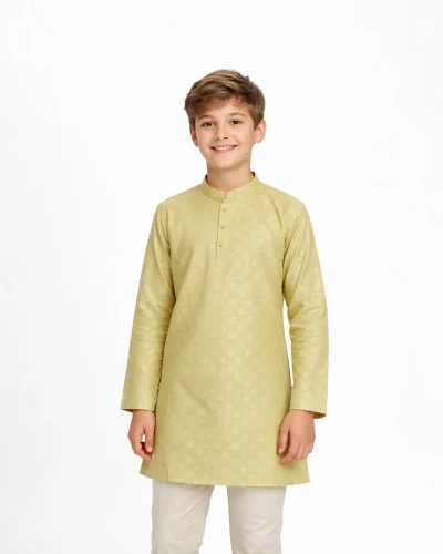 Maurya Vastra Elegant Pistachio Green Jacquard Silk Kids Kurta
