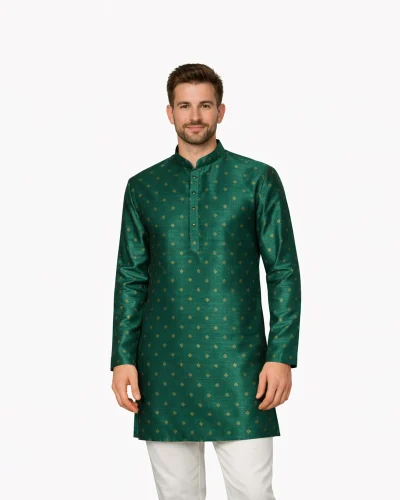 Maurya Vastra Emerald Green Raw Silk Buti Brocade Kurta