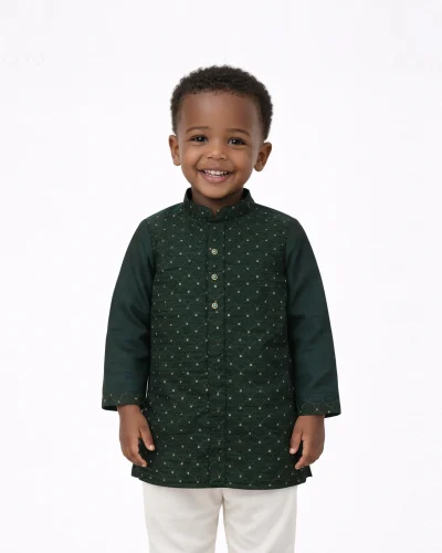 Maurya Vastra Forest Green Embellished Boys Kurta Set