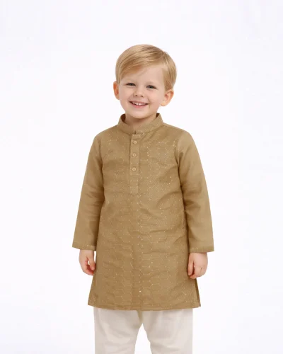 Maurya Vastra Golden Beige Textured Boys Kurta