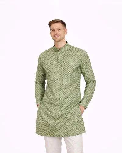 Maurya Vastra Green Self-Design Brocade Designer Silk Kurta