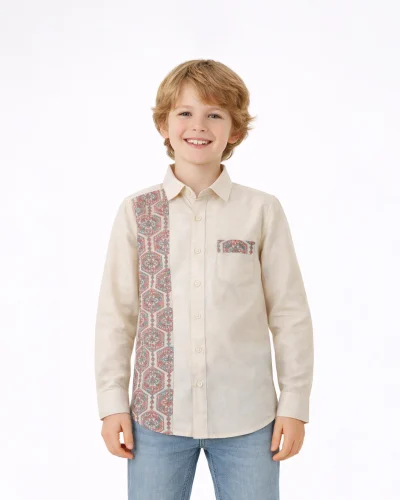 Maurya Vastra Ivory Embroidered Panel Kids Shirt