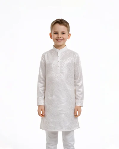 Maurya Vastra Ivory Floral Jacquard Kids Kurta